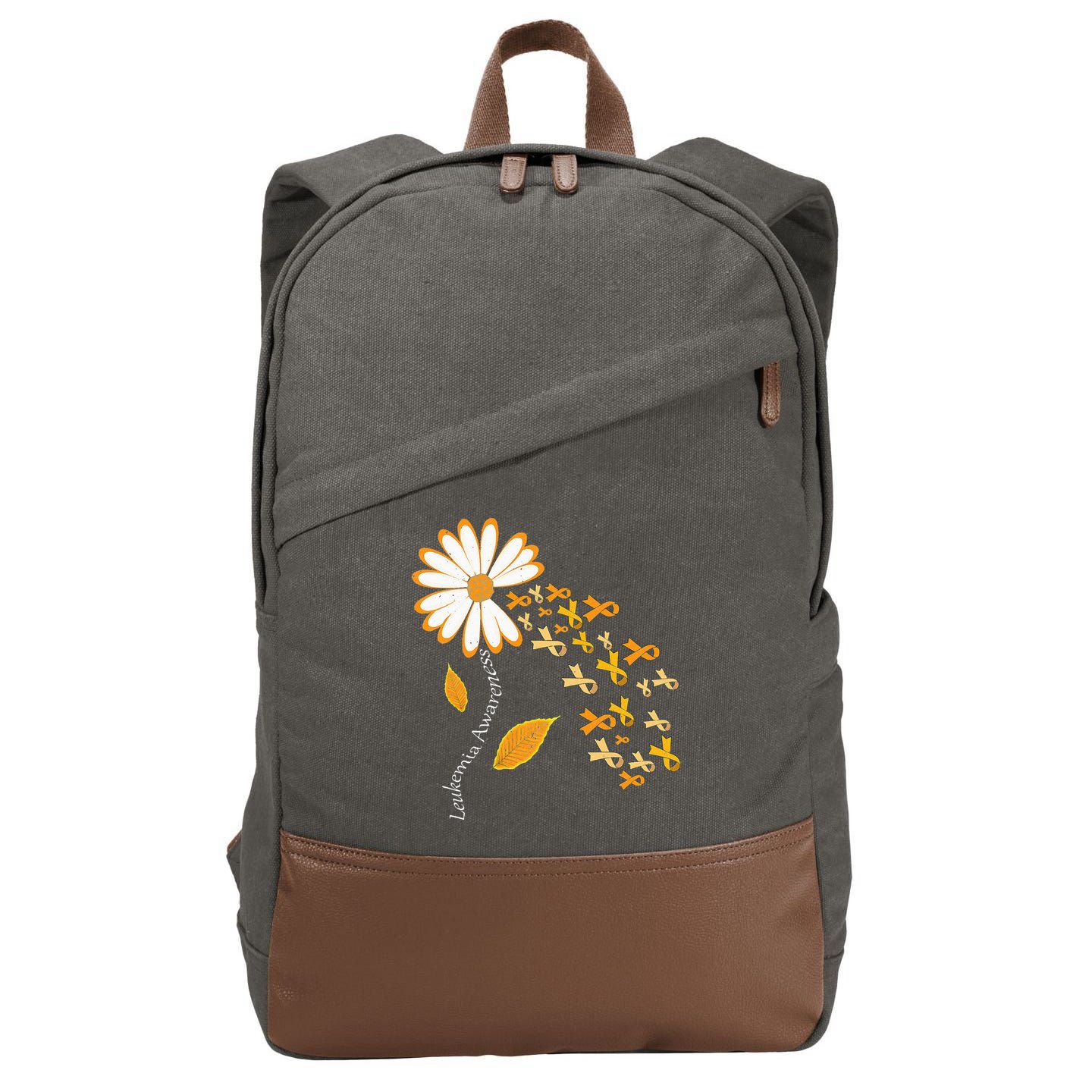 Leukemia Cancer Awareness Orange Ribbon Daisy Flower Cotton Canvas Backpack