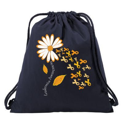 Leukemia Cancer Awareness Orange Ribbon Daisy Flower Drawstring Bag