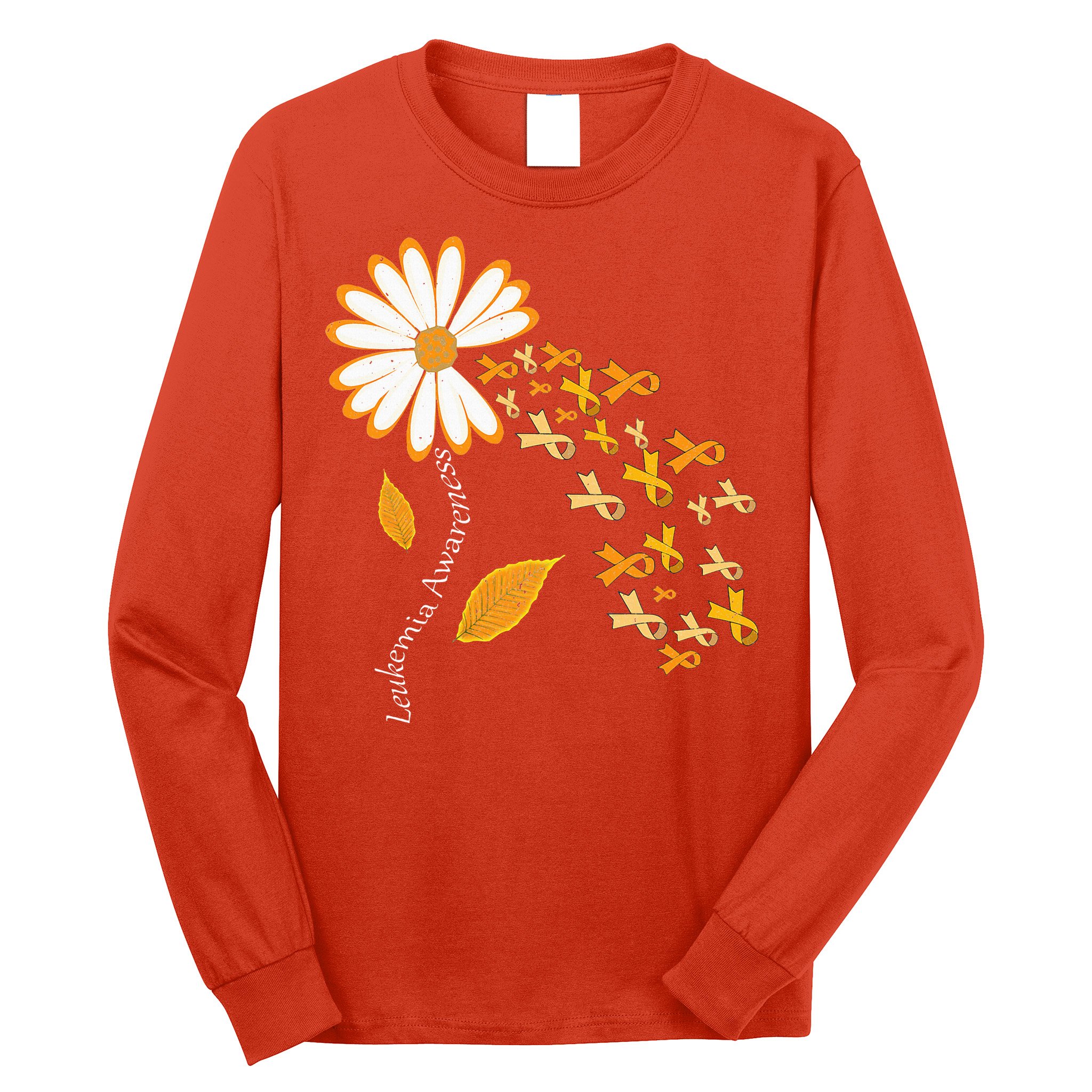 Leukemia Cancer Awareness Orange Ribbon Daisy Flower Long Sleeve Shirt