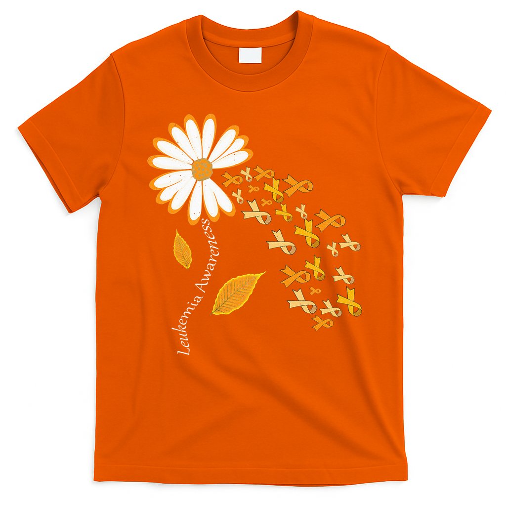 Leukemia Cancer Awareness Orange Ribbon Daisy Flower T-Shirt