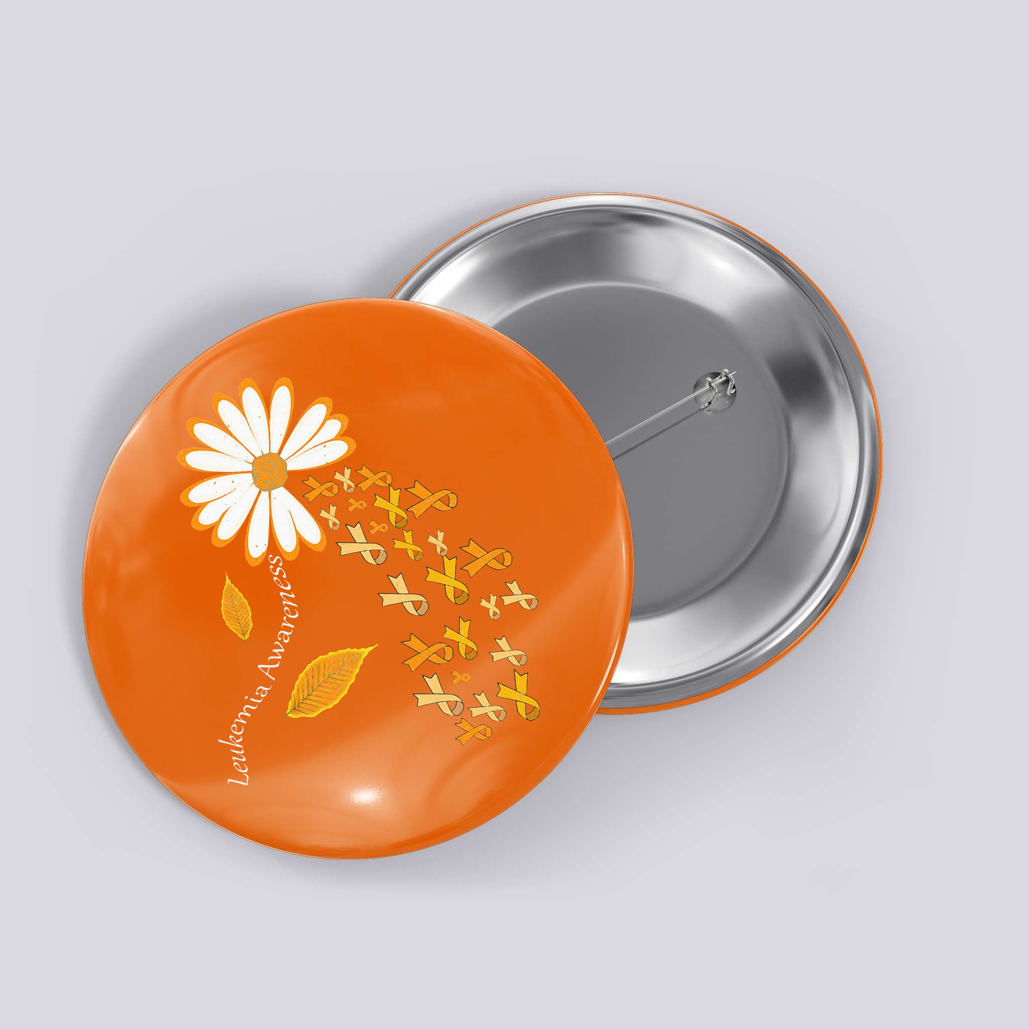 Leukemia Cancer Awareness Orange Ribbon Daisy Flower Button