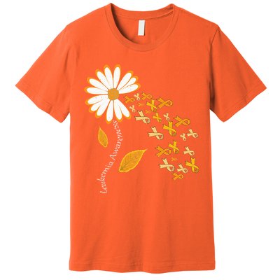 Leukemia Cancer Awareness Orange Ribbon Daisy Flower Premium T-Shirt