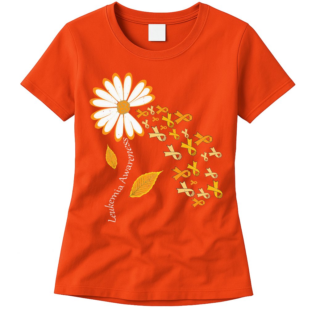 Leukemia Cancer Awareness Orange Ribbon Daisy Flower Womens T-Shirt