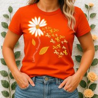 Leukemia Cancer Awareness Orange Ribbon Daisy Flower Womens T-Shirt