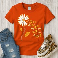Leukemia Cancer Awareness Orange Ribbon Daisy Flower Womens T-Shirt