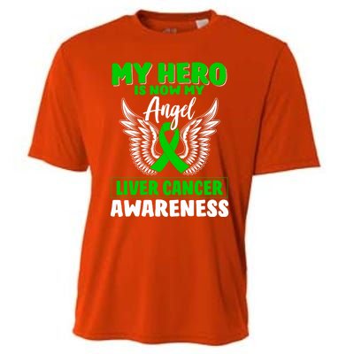 Liver Cancer Awareness My Hero Is Now My Angel Liver Cancer Gift Cooling Performance Crew T-Shirt