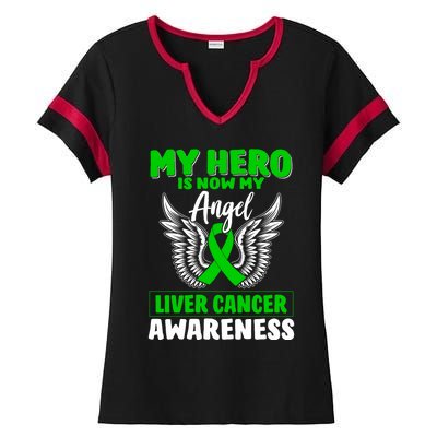 Liver Cancer Awareness My Hero Is Now My Angel Liver Cancer Gift Ladies Halftime Notch Neck Tee