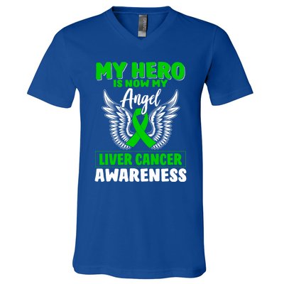 Liver Cancer Awareness My Hero Is Now My Angel Liver Cancer Gift V-Neck T-Shirt