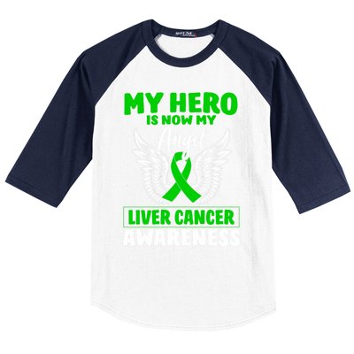 Liver Cancer Awareness My Hero Is Now My Angel Liver Cancer Gift Baseball Sleeve Shirt