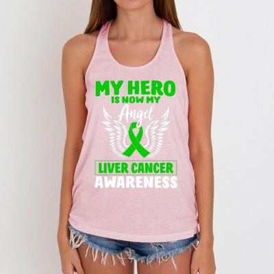 Liver Cancer Awareness My Hero Is Now My Angel Liver Cancer Gift Women's Knotted Racerback Tank