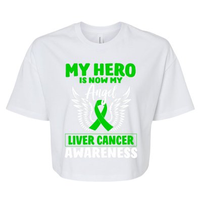 Liver Cancer Awareness My Hero Is Now My Angel Liver Cancer Gift Bella+Canvas Jersey Crop Tee