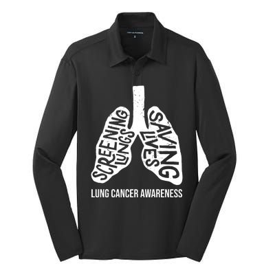 Lung Cancer Awareness Saving Lives Silk Touch Performance Long Sleeve Polo