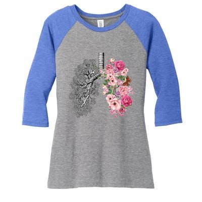 Lungs Cancer Awareness Bloomi Anatomy Classic Funny Gift Women's Tri-Blend 3/4-Sleeve Raglan Shirt