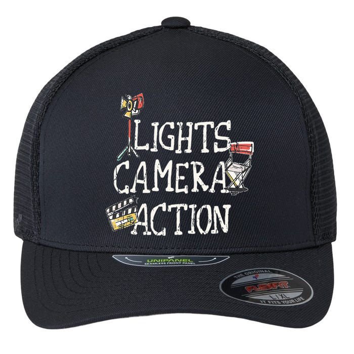 Lights Camera Action Film Director Flexfit Unipanel Trucker Cap