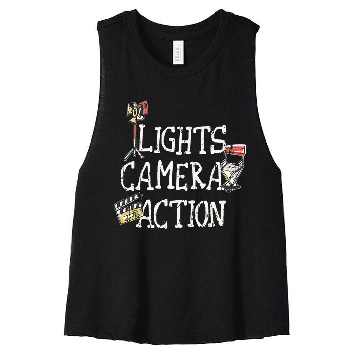 Lights Camera Action Film Director Women's Racerback Cropped Tank