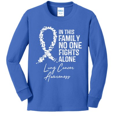 Lung Cancer Awareness In This Family No One Fights Alone Gift Kids Long Sleeve Shirt