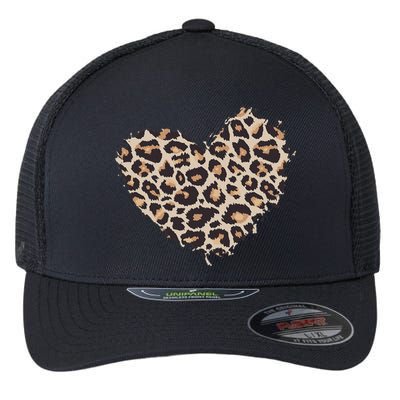 Leopard Cheetah Animal Print Heart Flexfit Unipanel Trucker Cap
