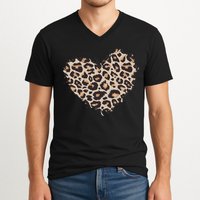 Leopard Cheetah Animal Print Heart V-Neck T-Shirt