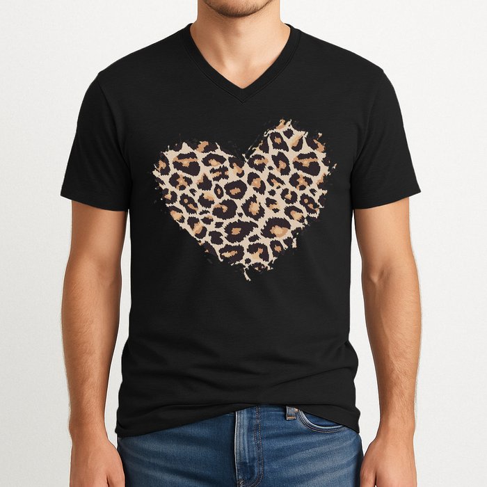 Leopard Cheetah Animal Print Heart V-Neck T-Shirt