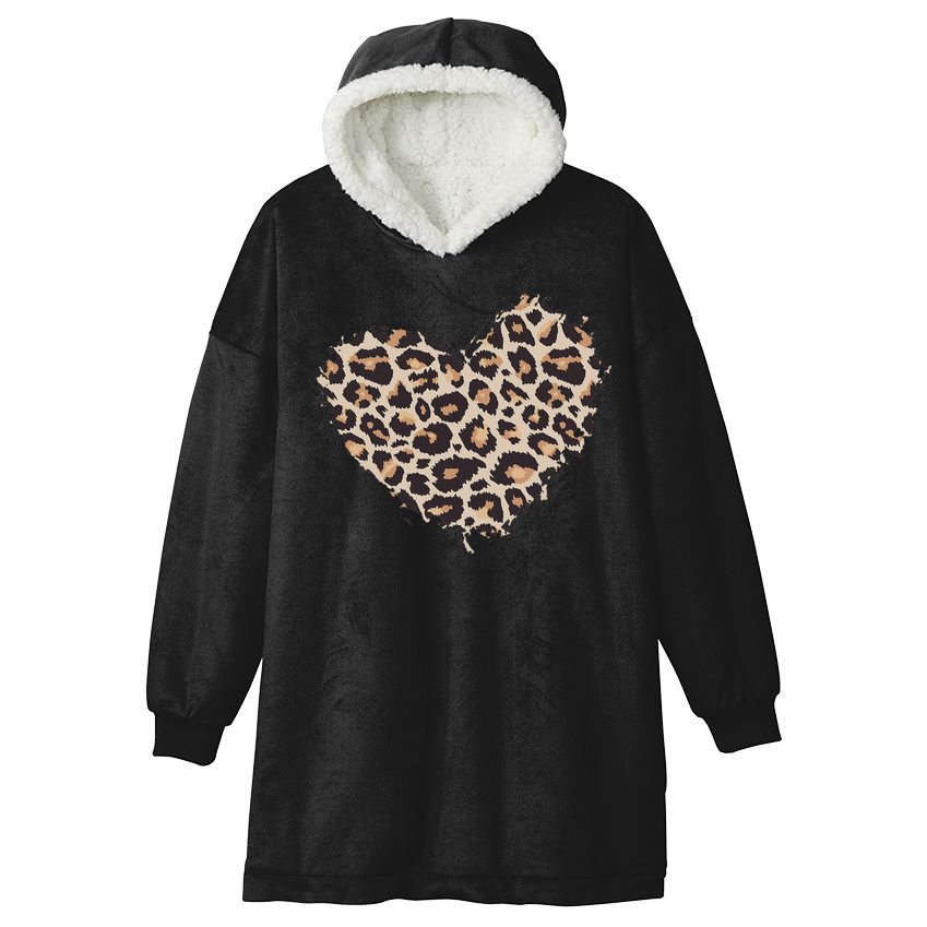 Leopard Cheetah Animal Print Heart Hooded Wearable Blanket