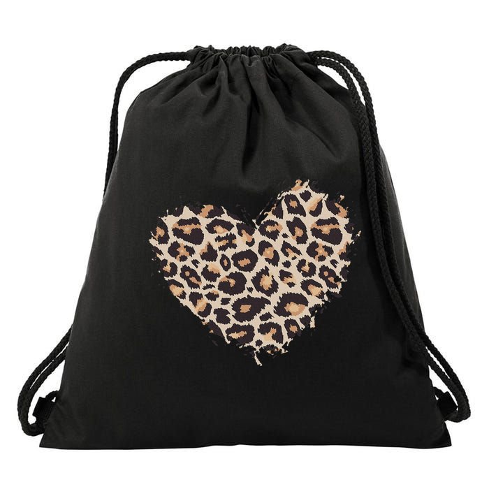 Leopard Cheetah Animal Print Heart Drawstring Bag