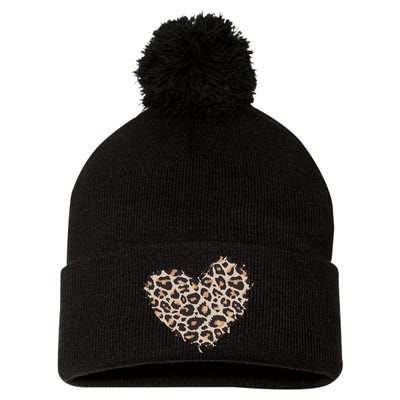 Leopard Cheetah Animal Print Heart Pom Pom 12in Knit Beanie