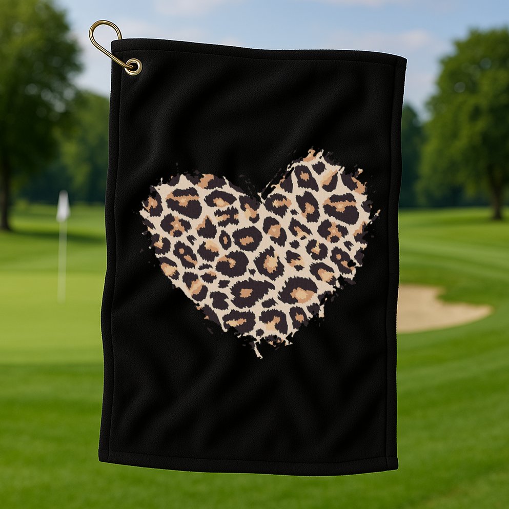 Leopard Cheetah Animal Print Heart Golf Towel