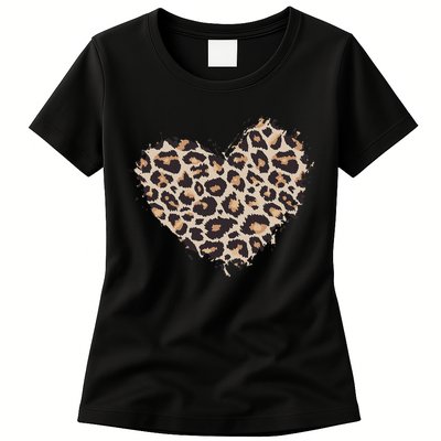 Leopard Cheetah Animal Print Heart Womens T-Shirt