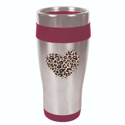 Leopard Cheetah Animal Print Heart 16oz Travel Tumbler