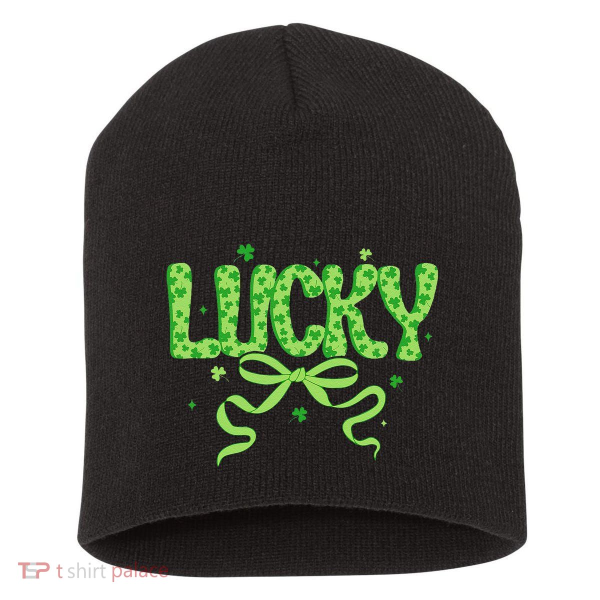 Lucky Coquette Bow St PatrickS Day Shamrock Ireland Irish Short Acrylic Beanie