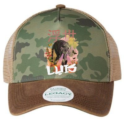 Luis Cute Boy Name With Cool Japanese Tiger & Kanji Legacy Tie Dye Trucker Hat