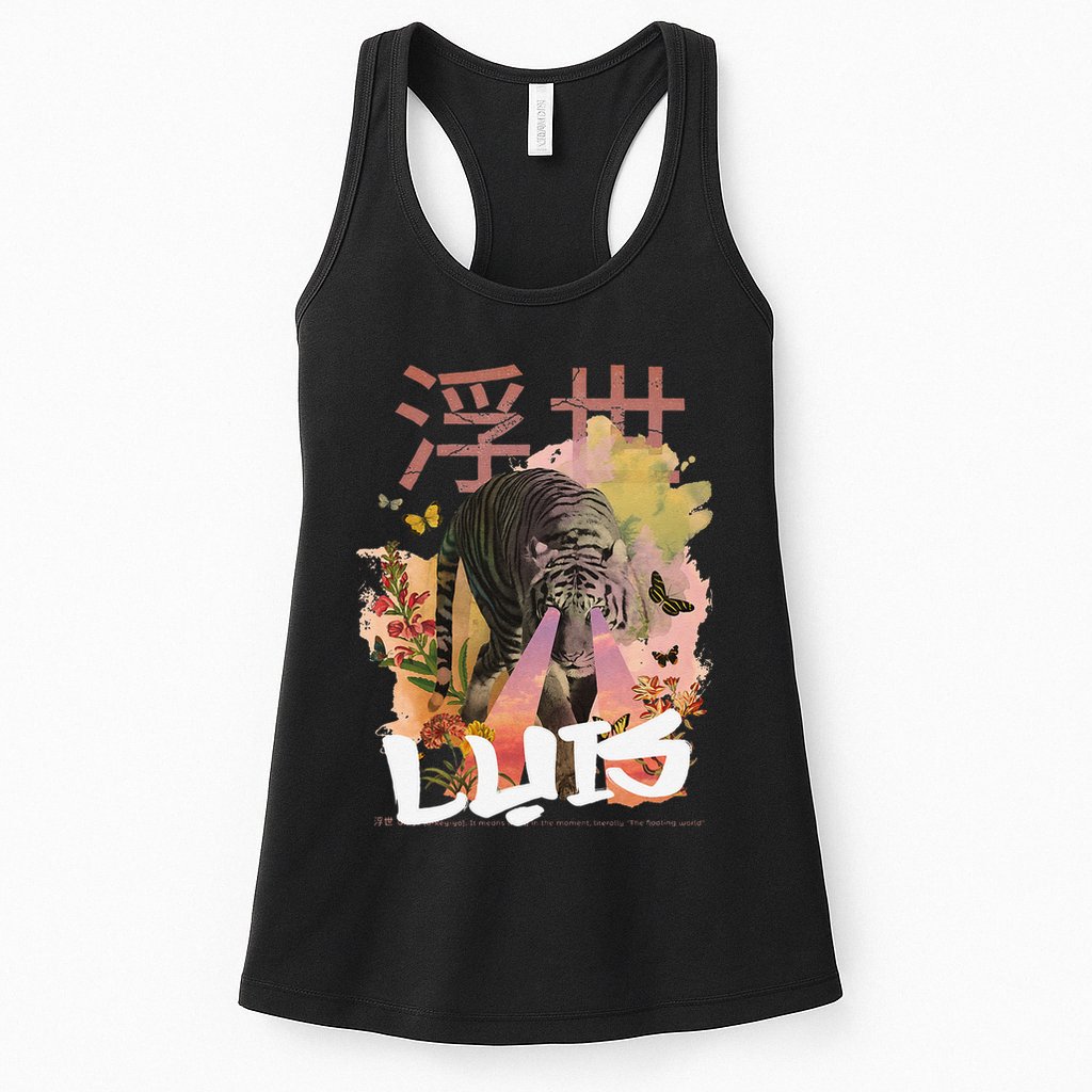 Luis Cute Boy Name With Cool Japanese Tiger & Kanji Womens Tank Top
