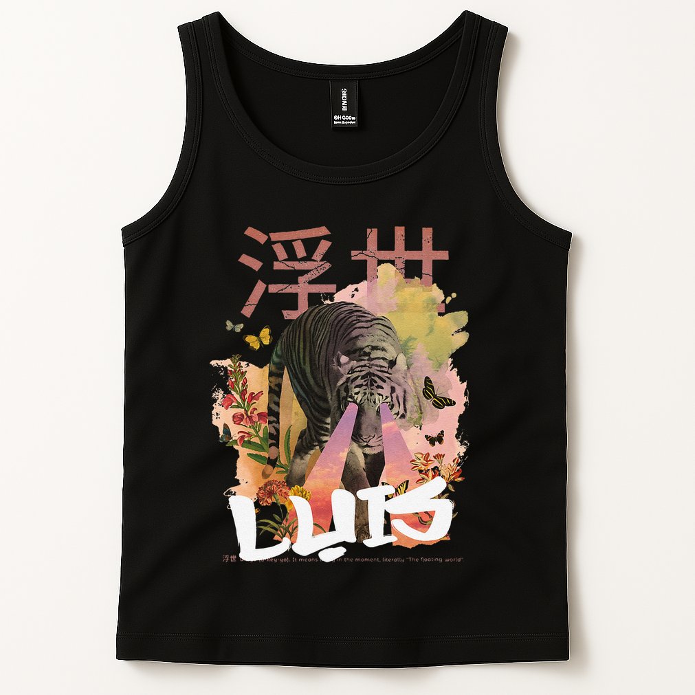 Luis Cute Boy Name With Cool Japanese Tiger & Kanji Tank Top