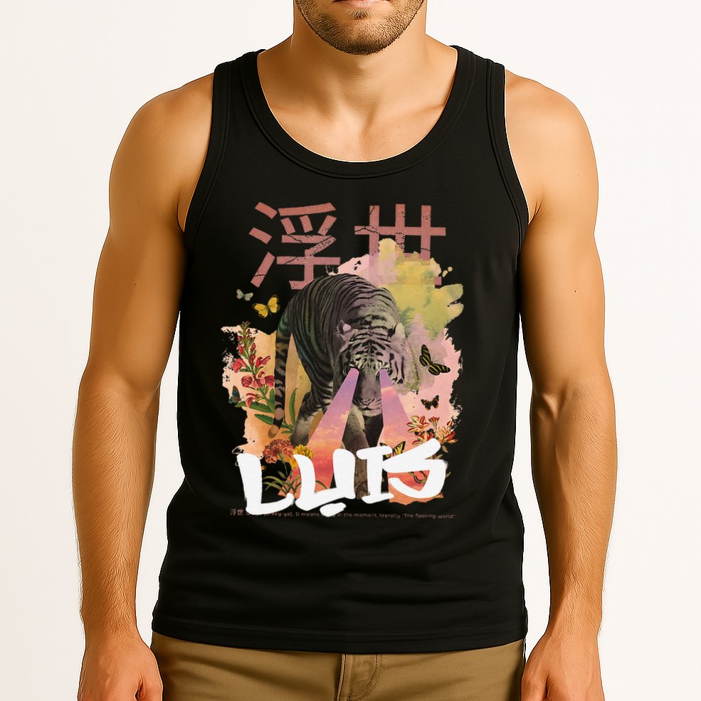 Luis Cute Boy Name With Cool Japanese Tiger & Kanji Tank Top
