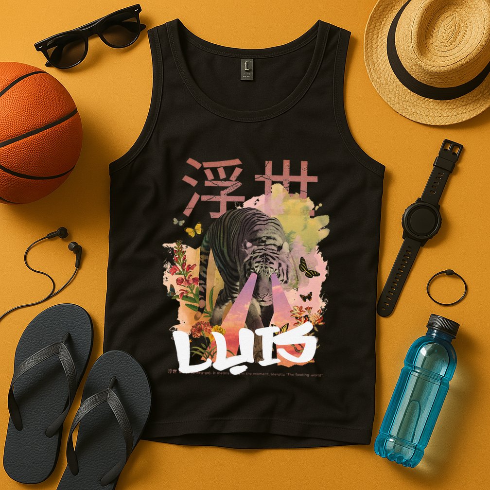 Luis Cute Boy Name With Cool Japanese Tiger & Kanji Tank Top