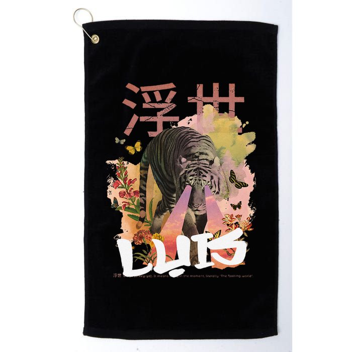 Luis Cute Boy Name With Cool Japanese Tiger & Kanji Golf Towel