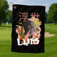 Luis Cute Boy Name With Cool Japanese Tiger & Kanji Golf Towel
