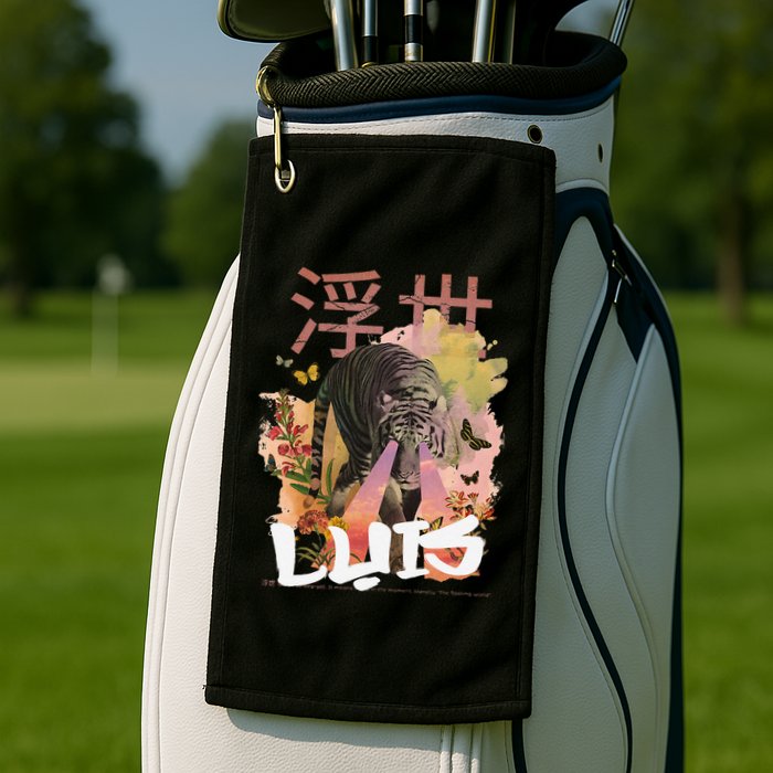 Luis Cute Boy Name With Cool Japanese Tiger & Kanji Golf Towel