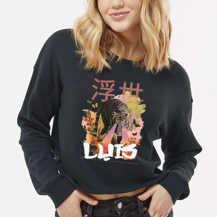 Luis Cute Boy Name With Cool Japanese Tiger & Kanji Cropped Pullover Crew