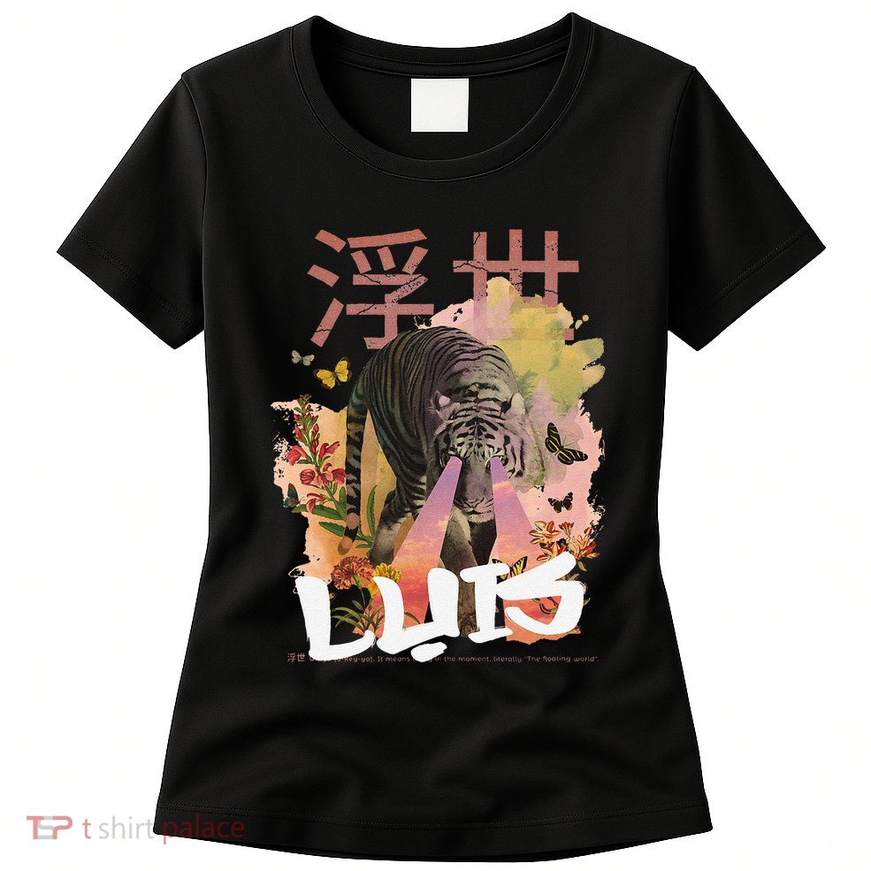 Luis Cute Boy Name With Cool Japanese Tiger & Kanji Womens T-Shirt