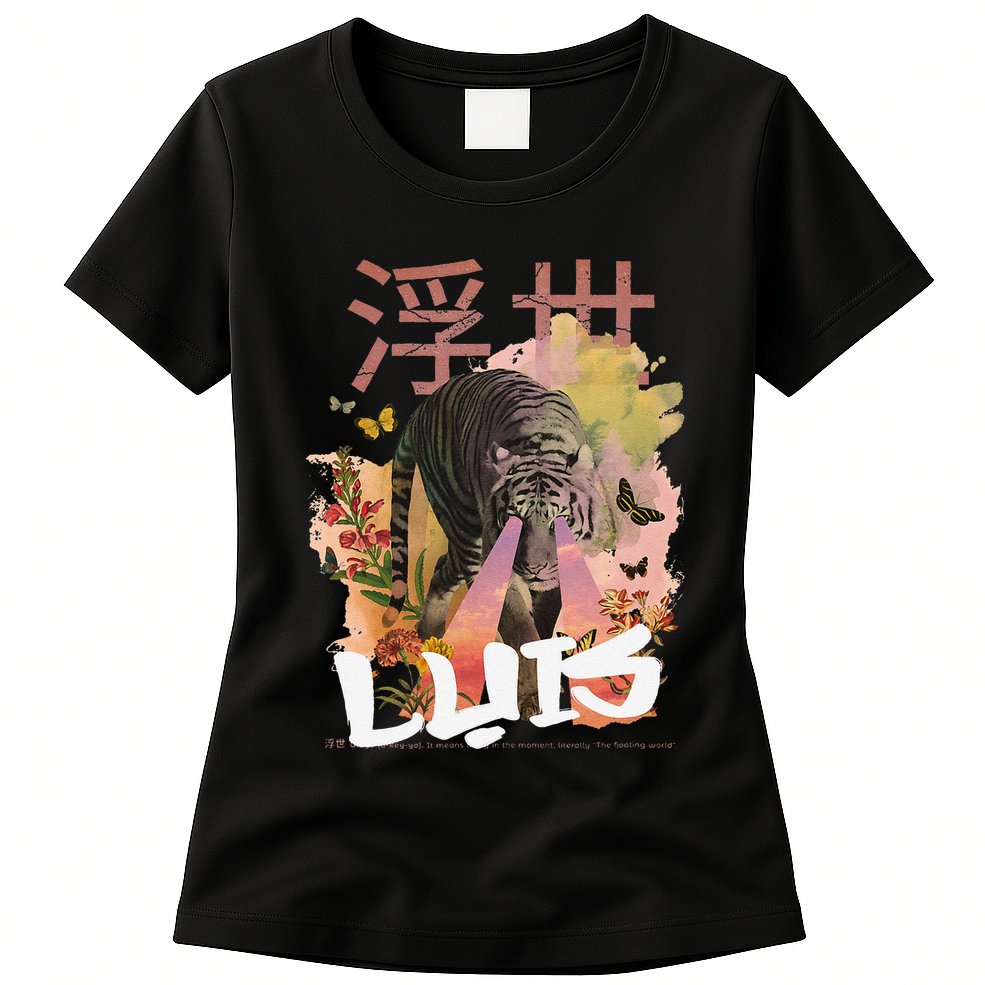 Luis Cute Boy Name With Cool Japanese Tiger & Kanji Womens T-Shirt