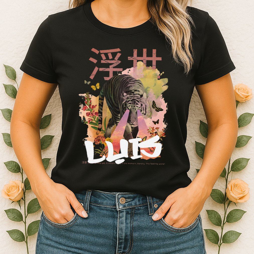 Luis Cute Boy Name With Cool Japanese Tiger & Kanji Womens T-Shirt