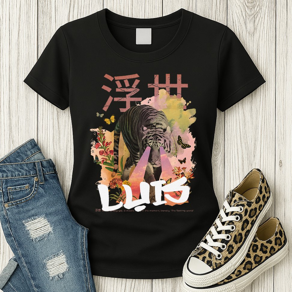 Luis Cute Boy Name With Cool Japanese Tiger & Kanji Womens T-Shirt
