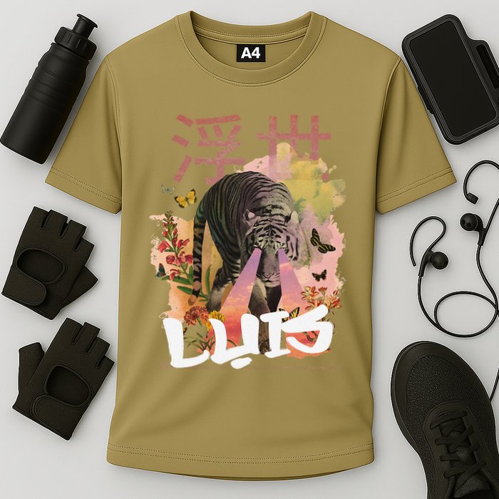 Luis Cute Boy Name With Cool Japanese Tiger & Kanji Cooling Performance Crew T-Shirt