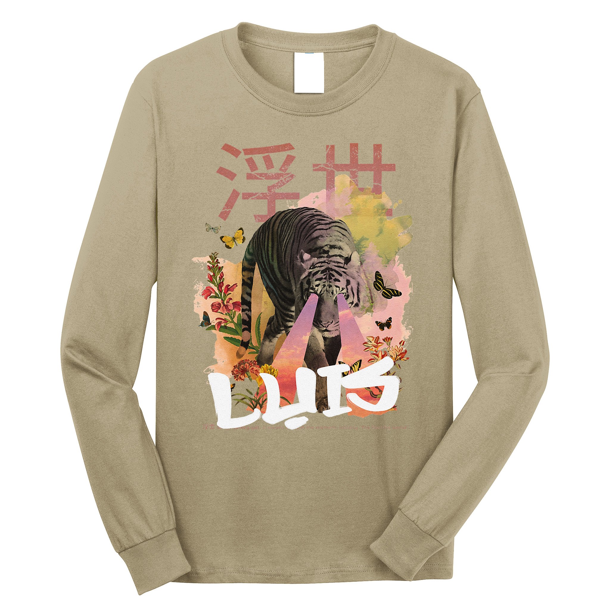 Luis Cute Boy Name With Cool Japanese Tiger & Kanji Long Sleeve Shirt