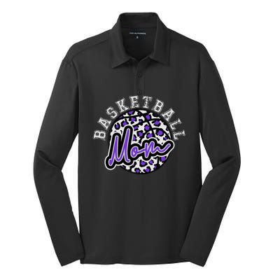 Leopard Cheetah Basketball Mom Family Purple Trendy Spirit Gift Silk Touch Performance Long Sleeve Polo