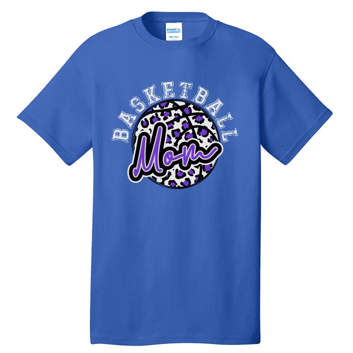 Leopard Cheetah Basketball Mom Family Purple Trendy Spirit Gift Tall T-Shirt