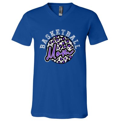 Leopard Cheetah Basketball Mom Family Purple Trendy Spirit Gift V-Neck T-Shirt