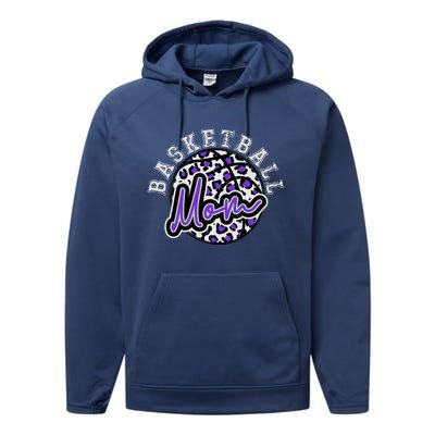 Leopard Cheetah Basketball Mom Family Purple Trendy Spirit Gift Performance Fleece Hoodie