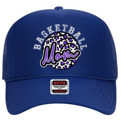 Leopard Cheetah Basketball Mom Family Purple Trendy Spirit Gift High Crown Mesh Back Trucker Hat